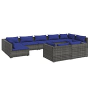 vidaXL 9 Piece Garden Lounge Set with Cushions Grey Poly Rattan vidaXL 9 Piece Garden Lounge Set with Cushions Grey Poly Rattan