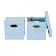Household Essentials 816-1 Caf Cube Bin Storage Set With Lids And Handles | 2 Pack, Baby Blue Linen Household Essentials 816-1 Caf Cube Bin Storage Set With Lids And Handles | 2 Pack, Baby Blue Linen