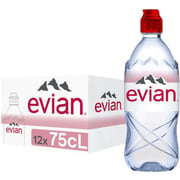 Evian Natural Mineral Water Sports Cap 750ml Case Of 12