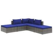 vidaXL 5 Piece Garden Lounge Set with Cushions Poly Rattan Grey vidaXL 5 Piece Garden Lounge Set with Cushions Poly Rattan Grey