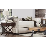 Tufted Nailhead Chesterfield Daybed and Trundle Day Bed With Trundle Beige