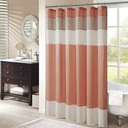Madison Park Amherst Bathroom Shower Faux Silk Pieced Striped Modern Microfiber Bath Curtains, 72X72 Inches, Coral