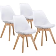 Mahmayi Retro Dining Side Mid Century Modern Chairs Durable Pu Cushion With Solid Wooden Legs, Set Of 4, White Mahmayi Retro Dining Side Mid Century Modern Chairs Durable Pu Cushion With Solid Wooden Legs, Set Of 4, White