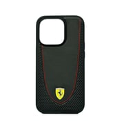 Ferrari Magsafe Leather Stitched Red Line Hard Case For Iphone 14 Pro Black