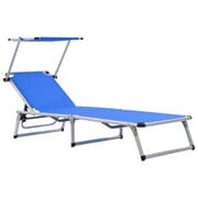vidaXL Folding Sun Lounger with Roof Aluminium and Textilene Blue vidaXL Folding Sun Lounger with Roof Aluminium and Textilene Blue