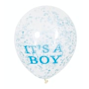 Unique- Its A Boy Clear Balloon With Blue Confetti 6pcs 12in