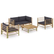 vidaXL 5 Piece Garden Lounge Set with Dark Grey Cushions Bamboo vidaXL 5 Piece Garden Lounge Set with Dark Grey Cushions Bamboo