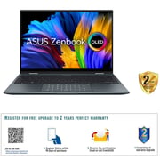 لابتوب Asus Zenbook 14 Flip OLED UP5401EA-OLED007W Touch - بمعالج Core i7 بسعة 2.80 جيجاهرتز  ورامات 16 جيجابايت وهارد بسعة 1 تيرابايت وشاشة 2.8K بمقاس 14 بوصة مع نظام تشغيل Shared Win11Home وبلون رمادي صنوبري ولوحة مفاتيح تدعم الإنجليزية والعربية