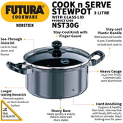 Hawkins Futura Nonstick Cook n Serve Stewpot With Glass LID, 3 Litres, Black Hawkins Futura Nonstick Cook n Serve Stewpot With Glass LID, 3 Litres, Black