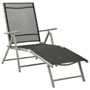 vidaXL Folding Sun Lounger Textilene and Aluminium Black and Silver vidaXL Folding Sun Lounger Textilene and Aluminium Black and Silver