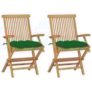 vidaXL Garden Chairs with Green Cushions 2 pcs Solid Teak Wood vidaXL Garden Chairs with Green Cushions 2 pcs Solid Teak Wood