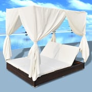 Vidaxl Outdoor Lounge Bed With Curtains Poly Rattan Brown Vidaxl Outdoor Lounge Bed With Curtains Poly Rattan Brown
