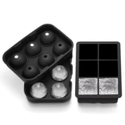 Omorc Sphere Ice Ball Maker 2-pack Ice Cube Trays Lid & Large Square Molds - Reusable, Black