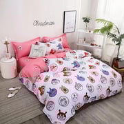 Single Size 160 x 210cm 4pcs Bedding Set Happy Face Design Multicolor