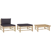 Vidaxl 3 Piece Garden Lounge Set With Dark Grey Cushions Bamboo Vidaxl 3 Piece Garden Lounge Set With Dark Grey Cushions Bamboo