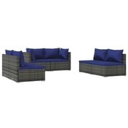 vidaXL 6 Piece Garden Lounge Set with Cushions Poly Rattan Grey vidaXL 6 Piece Garden Lounge Set with Cushions Poly Rattan Grey