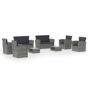 vidaXL 8 Piece Garden Lounge Set with Cushions Poly Rattan Grey vidaXL 8 Piece Garden Lounge Set with Cushions Poly Rattan Grey