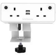 Navodesk Desk Hub and Clamp Power Strip With USB Charging Ports, 2 Way Power Extension, 3 Pin Plug With 1.8m Cord (White)