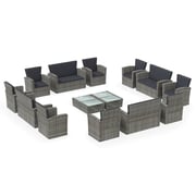 vidaXL 16 Piece Garden Lounge Set with Cushions Poly Rattan Grey vidaXL 16 Piece Garden Lounge Set with Cushions Poly Rattan Grey