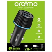 Oraimo Highway Car Charger With 2In1 Lightning & USB Cable Black Oraimo Highway Car Charger With 2In1 Lightning & USB Cable Black