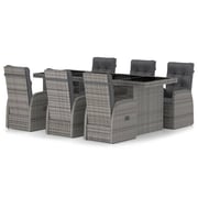 vidaXL 7 Piece Outdoor Dining Set with Cushions Poly Rattan Grey vidaXL 7 Piece Outdoor Dining Set with Cushions Poly Rattan Grey