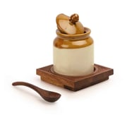 Moorni Old Fashioned Ceramic Jar with Hand Carved Tray