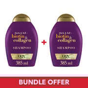 OGX Shampoo Thick & Full + Biotin & Collagen 385ml - Pack of 2 Pieces (Bundle Offer) OGX Shampoo Thick & Full + Biotin & Collagen 385ml - Pack of 2 Pieces (Bundle Offer)
