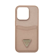 Guess Saffiano Double Card Hard Case For Iphone 14 Pro Pink