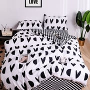 Luna Home Single Size 4 Pieces Bedding Set Without Filler, Black And White Color Heart Design
