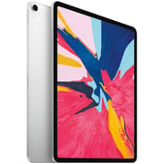 iPad Pro  إصدار  (2018)  مقاس  12.9  بوصة بذاكرة داخلية  256  جيجابايت ويدعم تقنية الواي فاي ويأتي باللون الفضي
