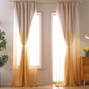 Double Layer Window Curtain Set of 2pcs Yellow Ombre Design