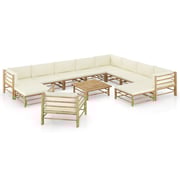 vidaXL 12 Piece Garden Lounge Set with Cream White Cushions Bamboo vidaXL 12 Piece Garden Lounge Set with Cream White Cushions Bamboo
