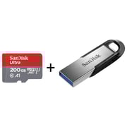 Sandisk Ultra A1 Micro SD Card 200GB With Adapter SDSQUAR200GGN6MA + Ultra Flair USB 3.0 Flash Drive 64GB SDCZ73064GG46 Sandisk Ultra A1 Micro SD Card 200GB With Adapter SDSQUAR200GGN6MA + Ultra Flair USB 3.0 Flash Drive 64GB SDCZ73064GG46