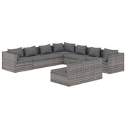 vidaXL 9 Piece Garden Lounge Set with Cushions Grey Poly Rattan vidaXL 9 Piece Garden Lounge Set with Cushions Grey Poly Rattan