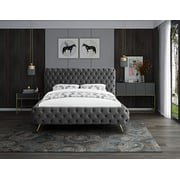 Eisner Hand Tufted Velvet Upholstered Bed In Grey Color Eisner Hand Tufted Velvet Upholstered Bed In Grey Color