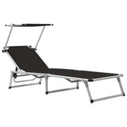vidaXL Folding Sun Lounger with Roof Aluminium and Textilene Black vidaXL Folding Sun Lounger with Roof Aluminium and Textilene Black