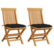 vidaXL Garden Chairs with Black Cushions 2 pcs Solid Teak Wood vidaXL Garden Chairs with Black Cushions 2 pcs Solid Teak Wood
