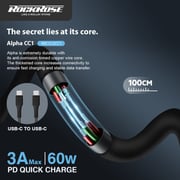 Rockrose 3A USB Type-C Cable 1m Black