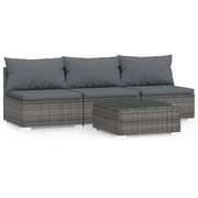 vidaXL 4 Piece Garden Lounge Set with Cushions Grey Poly Rattan vidaXL 4 Piece Garden Lounge Set with Cushions Grey Poly Rattan