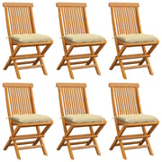vidaXL Garden Chairs with Cream White Cushions 6 pcs Solid Teak Wood vidaXL Garden Chairs with Cream White Cushions 6 pcs Solid Teak Wood