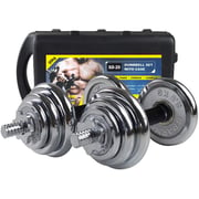 Sparnod Fitness 20kg Adjustable Dumbbell Weight Set - Chrome Dumbbells with Anti-slip Grip & Carry Case (SD-20)