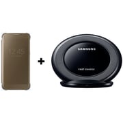 Samsung EFZG935CFEGAE Clear View Cover Gold For Galaxy S7 Edge + EP-NG930BBEGAE Universal Wireless Charging Stand Black Samsung EFZG935CFEGAE Clear View Cover Gold For Galaxy S7 Edge + EP-NG930BBEGAE Universal Wireless Charging Stand Black