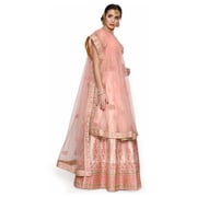 Pankhudii Pink Floral Embroidered Semi-Stitched Lehenga Set Free Size
