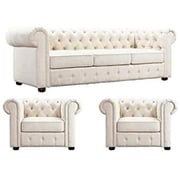 MAB - 5 Seat Chesterfield Tufted Jewel Toned Velvet Sofa with Scroll Arms, Beige