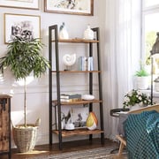 Mahmayi Industrial Ladder Shelf, 4-tier Bookshelf, Storage Rack Shelves, Bathroom, Living Room, Wood Look Accent Furniture, Metal Frame, Rustic Brown