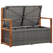 vidaXL Storage Bench 110 cm Poly Rattan and Solid Acacia Wood Grey vidaXL Storage Bench 110 cm Poly Rattan and Solid Acacia Wood Grey