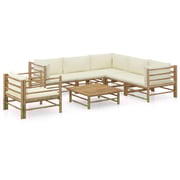 vidaXL 7 Piece Garden Lounge Set with Cream White Cushions Bamboo vidaXL 7 Piece Garden Lounge Set with Cream White Cushions Bamboo