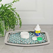 Nu Steel Sea Foam Bright-Colored Mosaic Glass/Stainless Steel Vanity Storage Tank Top Tray Organizer For Makeup Brushes, Tissues, Candles, Soap, Hand Towels, Toilet Paper Storage, Mosaic Glass/Steel Nu Steel Sea Foam Bright-Colored Mosaic Glass/Stainless Steel Vanity Storage Tank Top Tray Organizer For Makeup Brushes, Tissues, Candles, Soap, Hand Towels, Toilet Paper Storage, Mosaic Glass/Steel