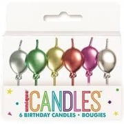Unique- Metallic Balloon Picks Candle 6pcs