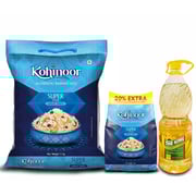 Kohinoor Super Value Basmati Rice, 5Kg + 1Kg(20%) + Sunflower Oil 1.8L Kohinoor Super Value Basmati Rice, 5Kg + 1Kg(20%) + Sunflower Oil 1.8L
